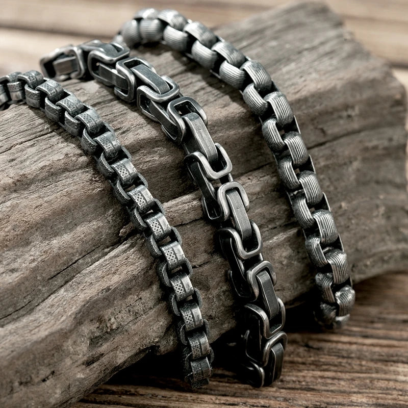 Retro Link Chain Bracelets Stainless Steel Punk Cubic Mens Bracelet