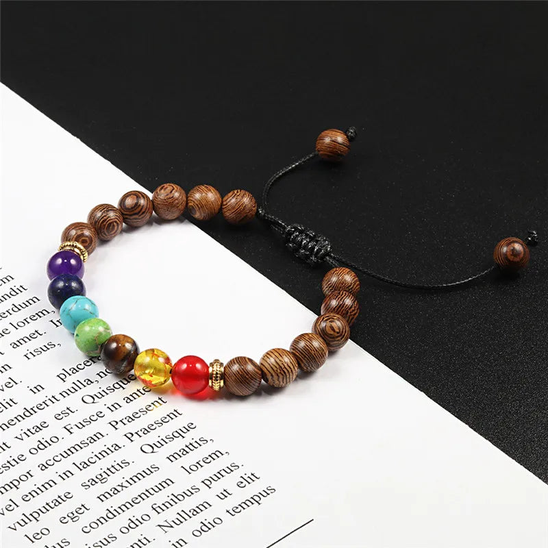 7 Chakra Beaded Bracelets Healing Tiger Eye Stone Prayer Charm Bracelet