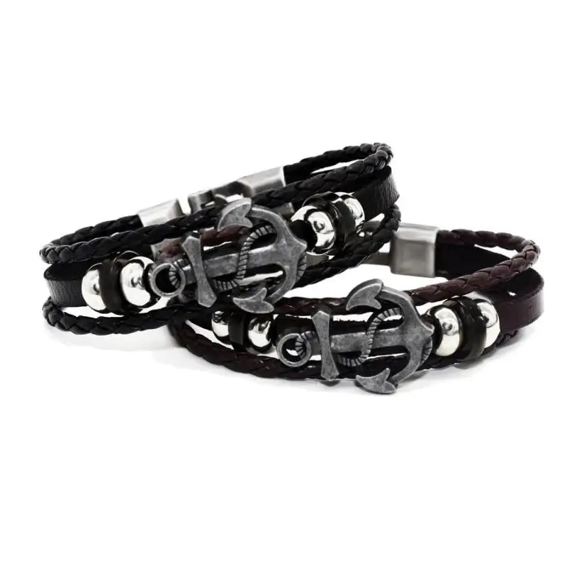 Trendy Multilayer Leather Braided Bracelets Anchor Viking Mens Bracelet