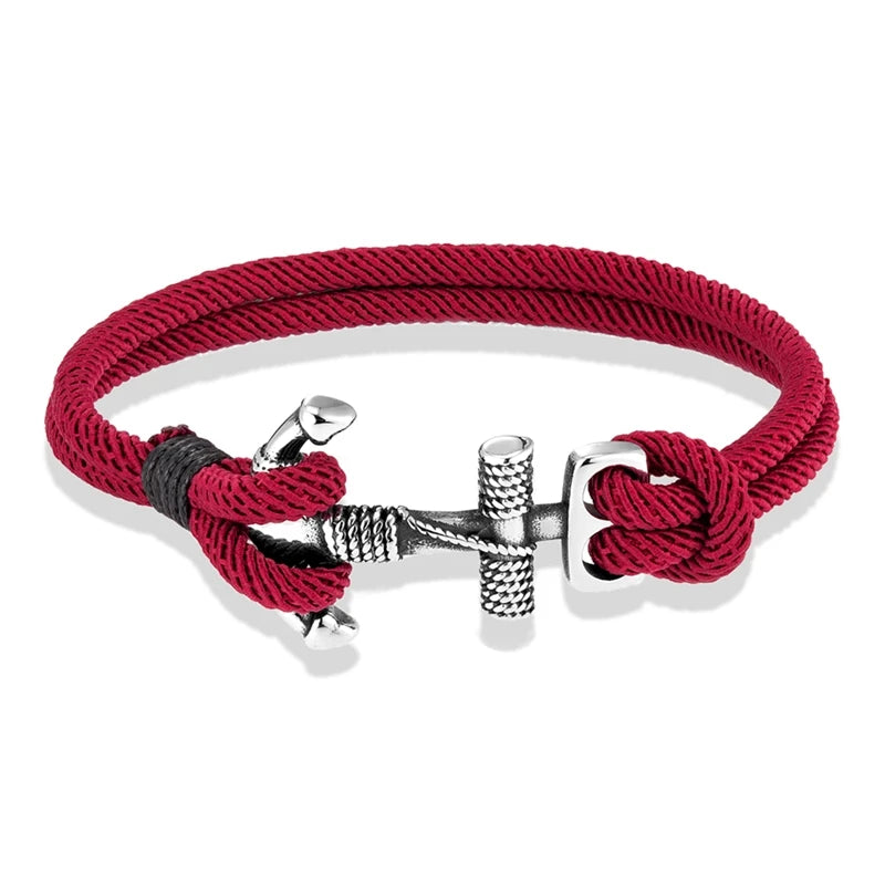 Mens Anchor Bracelets Double Strand Nautical Survival Rope Bracelet