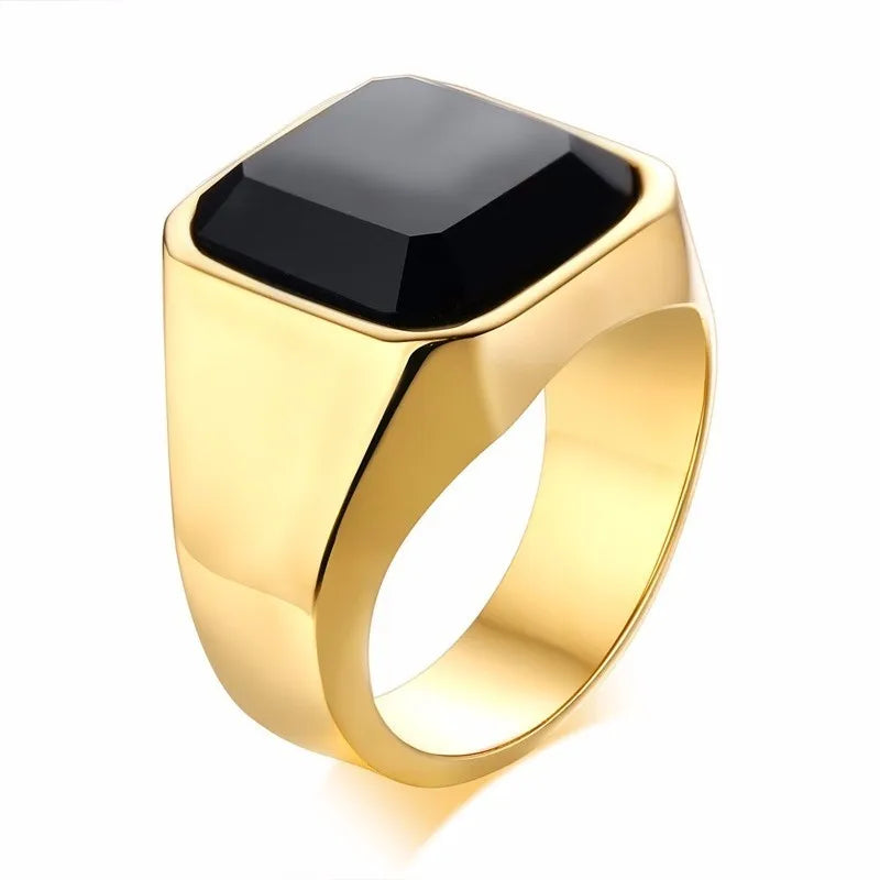 Mens Ring Black Carnelian Signet Rings Stainless Steel Square Pinky Rings