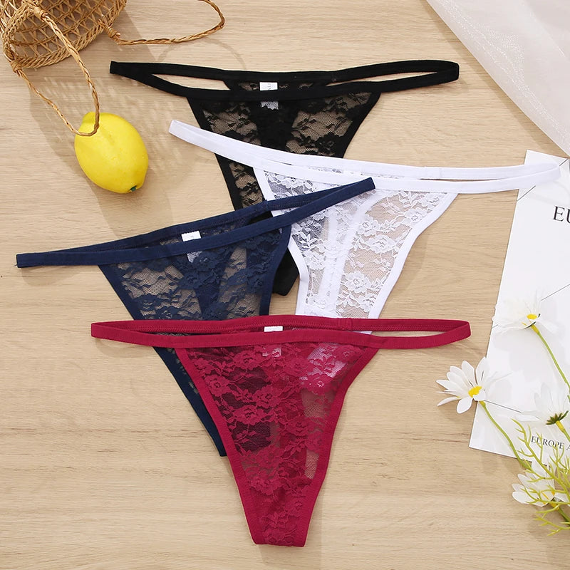 3pcs Lace Womens Panties Floral Sexy Underwear Thongs