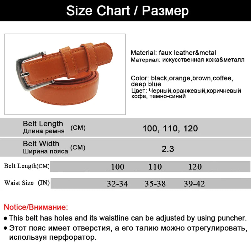 Slim Leather Belt with Pin Buckle Versatile Accessory for Women of All Ages