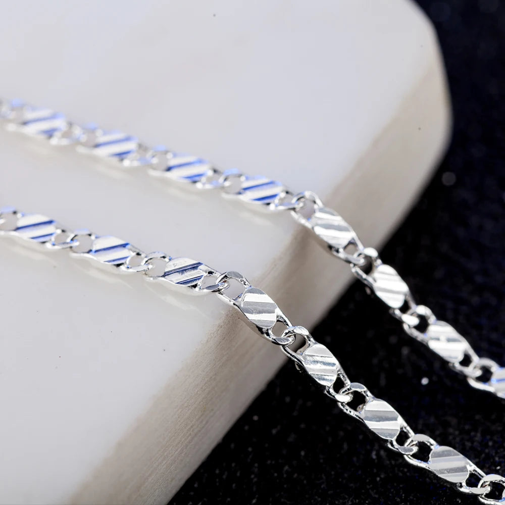 925 Sterling Silver 2mm Charm Chain Necklace For Women Man