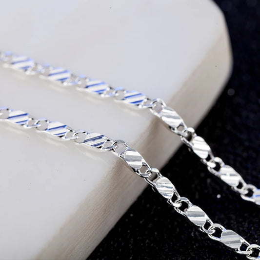 925 Sterling Silver 2mm Charm Chain Necklace For Women Man