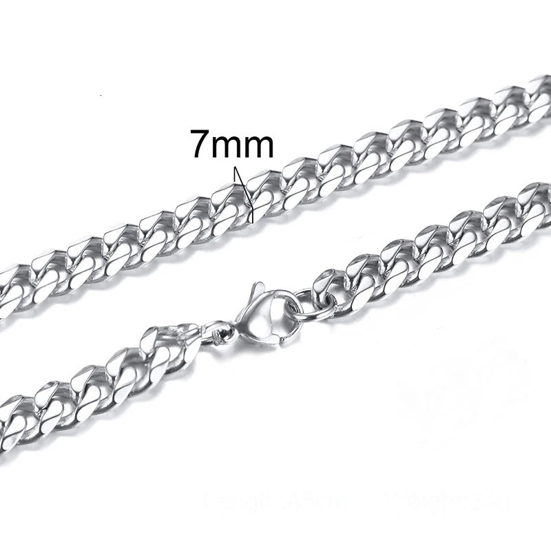 Cuban Link 3 to 7 mm Stainless Steel Necklace for Men Choker Jewelry