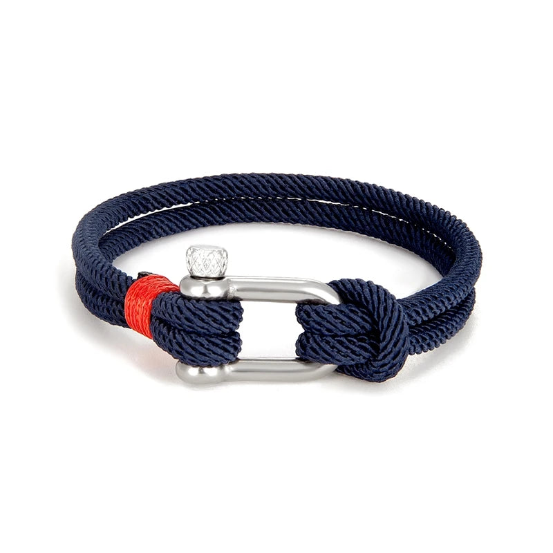 Mens Stainless Steel U shape Survival Rope Bracelet