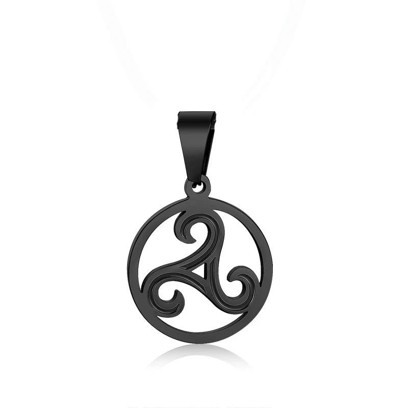 Triskele Mens Necklace Stainless Steel Triskelion Triple Spiral Pendant