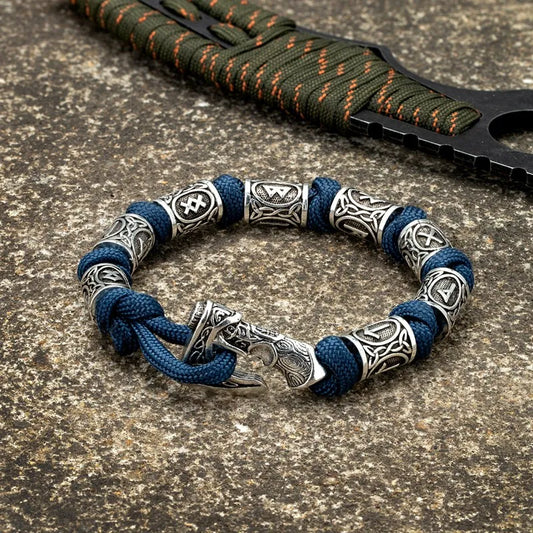 Men Viking Celtic Rune Beads Axe Bracelet Handmade Woven Norse Amulet