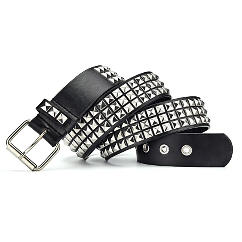 Square Bead Rivet Belt Metal Pyramid Womens Punk Hardware Jeans Belt