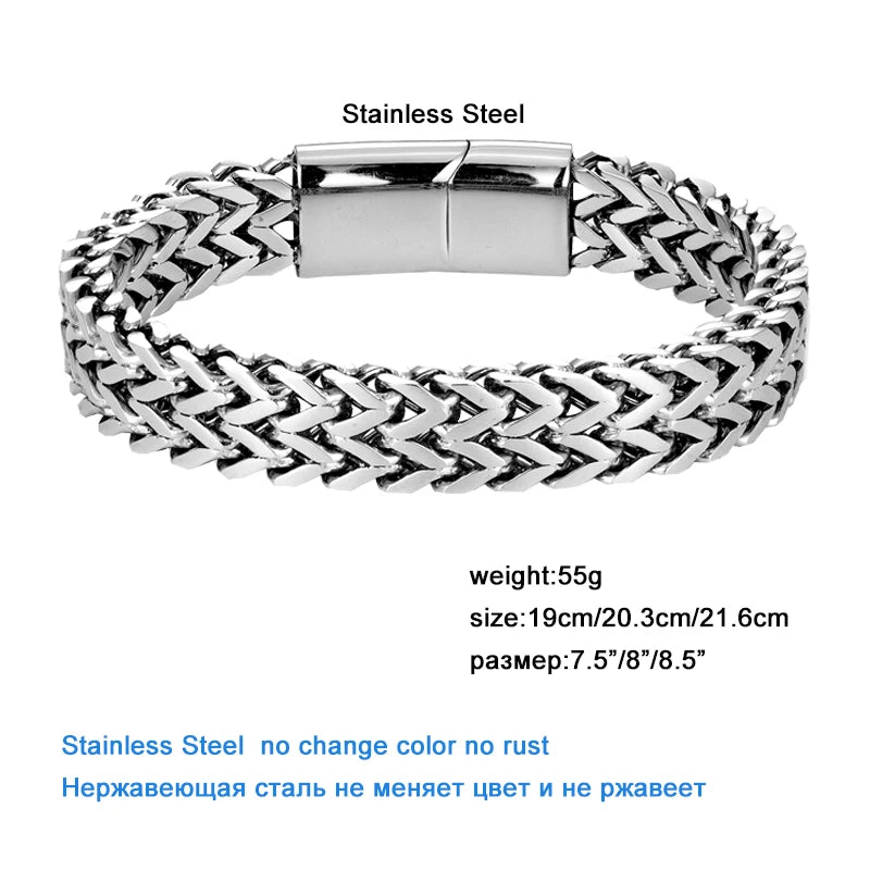 Double Curb Chain Bracelets For Men Stainless Steel Punk