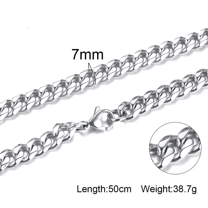 Cuban Link 3 to 7 mm Stainless Steel Necklace for Men Choker Jewelry