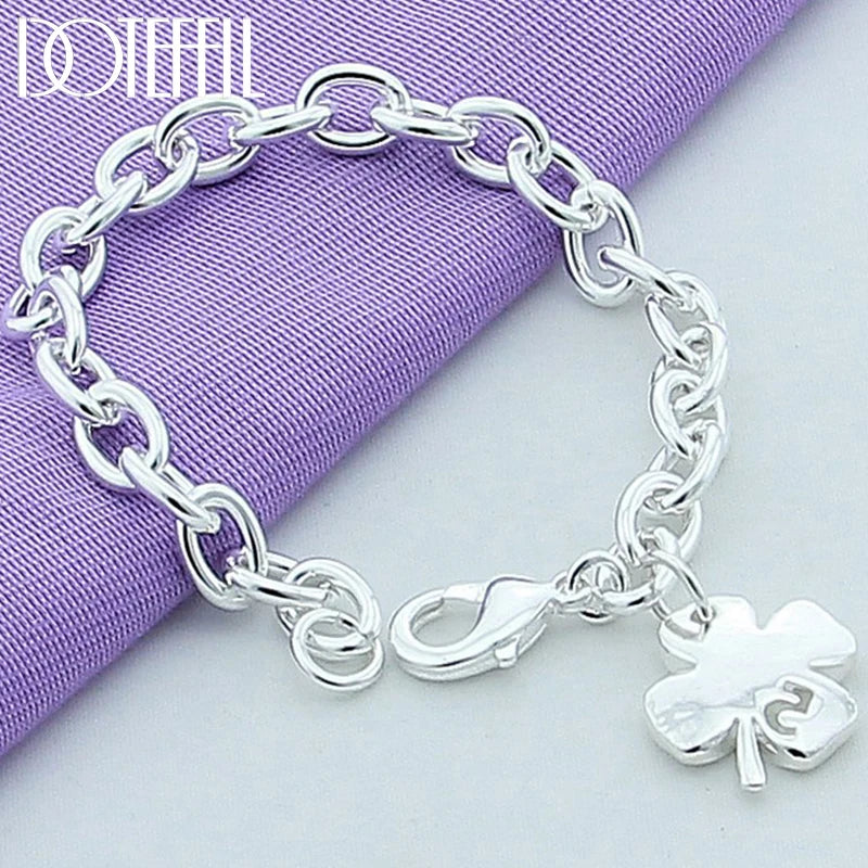 925 Sterling Silver Clover Leaves Lucky Number 5 Womens Bracelet 20cm Chain