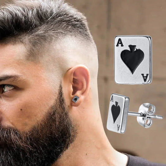 Mens Earring Ace of Spades Stud Earrings Stainless Steel