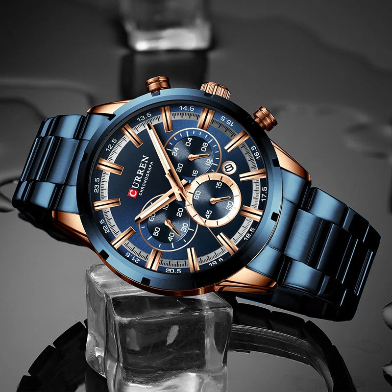 Luxury Sports Quartz Mens Watch Waterproof Chronograph Wristwatch