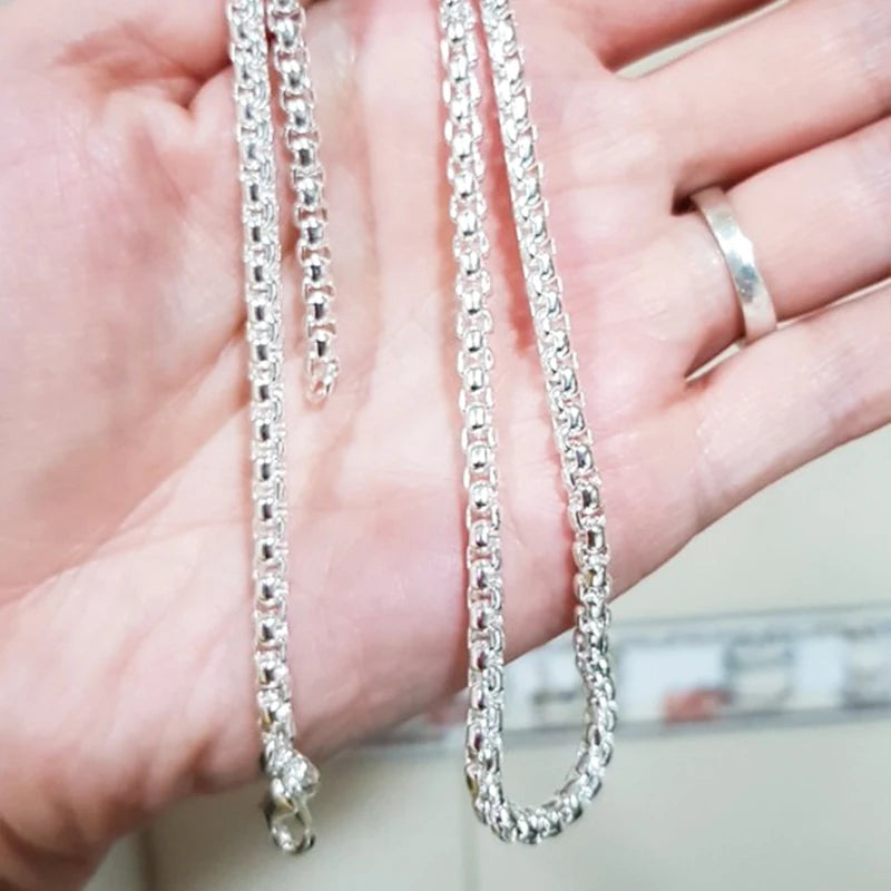 925 Sterling Silver 5mm Round Box Chain Necklace For Woman Men