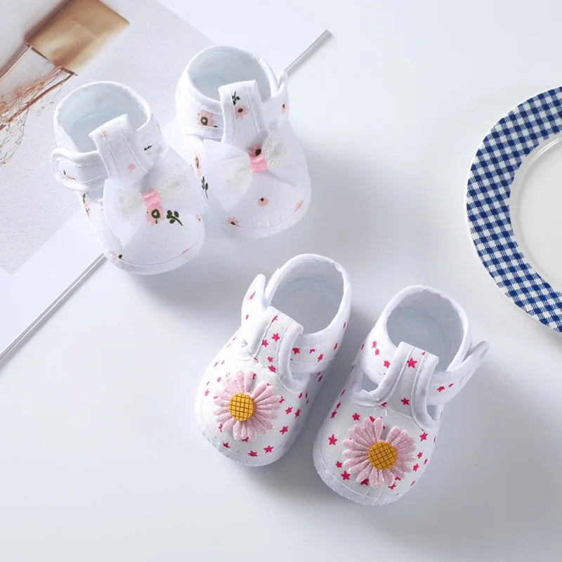 Baby Girl Shoes Cute Floral Bow First Walkers Soft Sole Crib Newborn