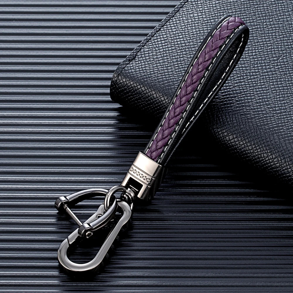 Mens Leather Keychain Black Clasp Keyring Holder Car Key Chain