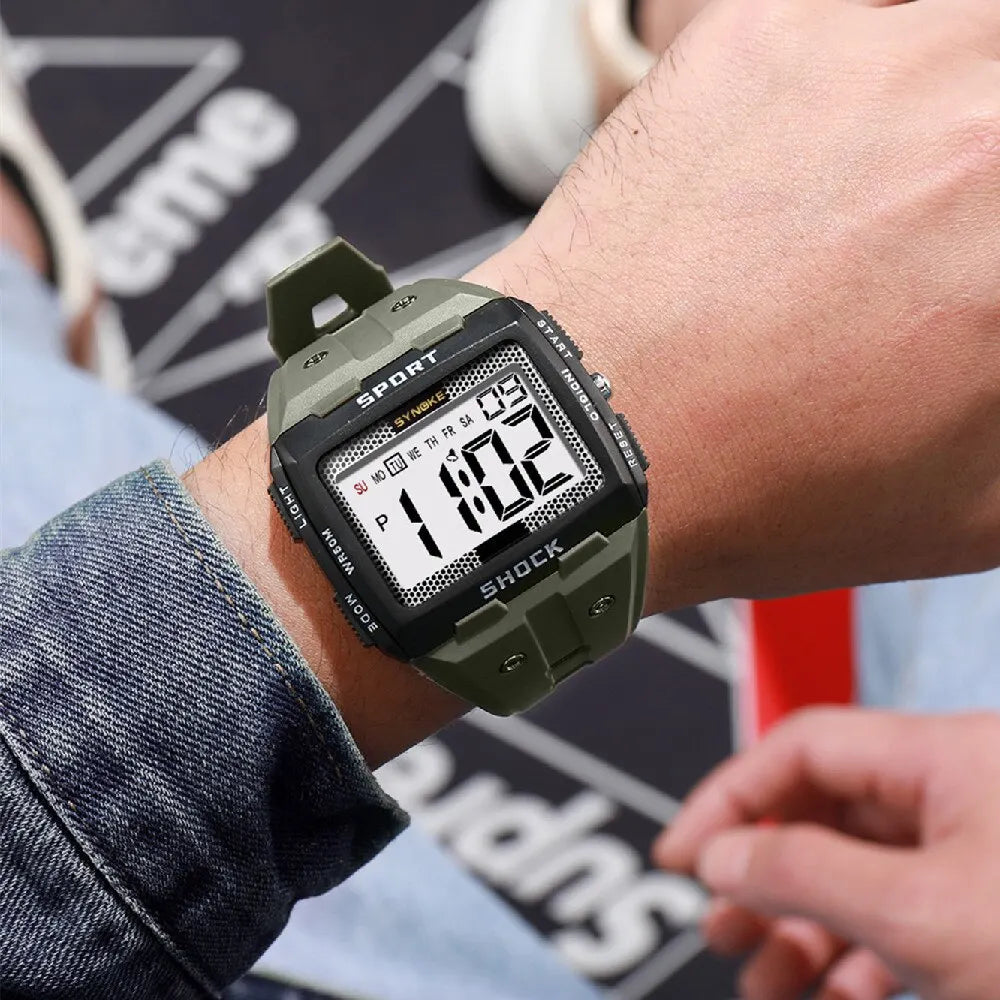 Mens Sports Digital Watch Waterproof Square Student Watch