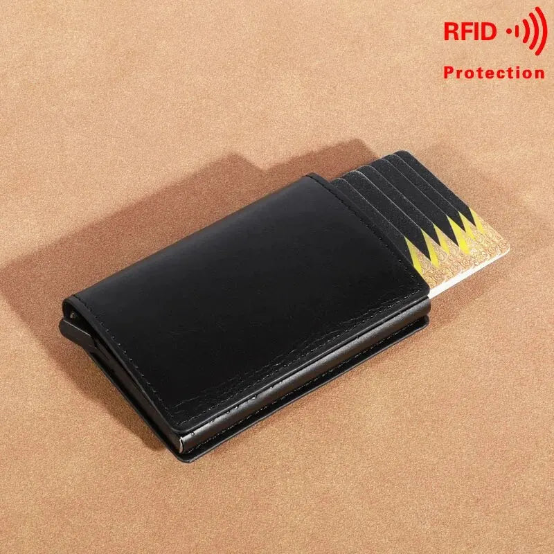 Unisex Wallet Rfid Carbon Fiber Leather Card Holder