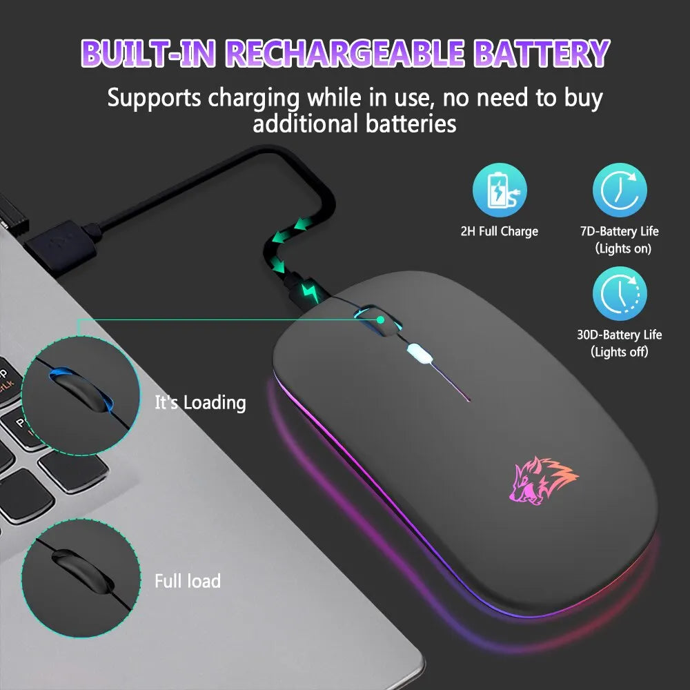 Wireless Mouse Bluetooth Rechargeable RGB Ergonomic Silent