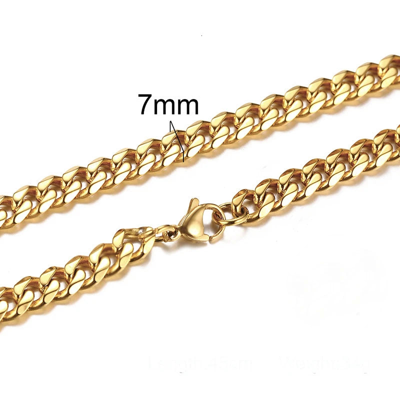 Cuban Link 3 to 7 mm Stainless Steel Necklace for Men Choker Jewelry