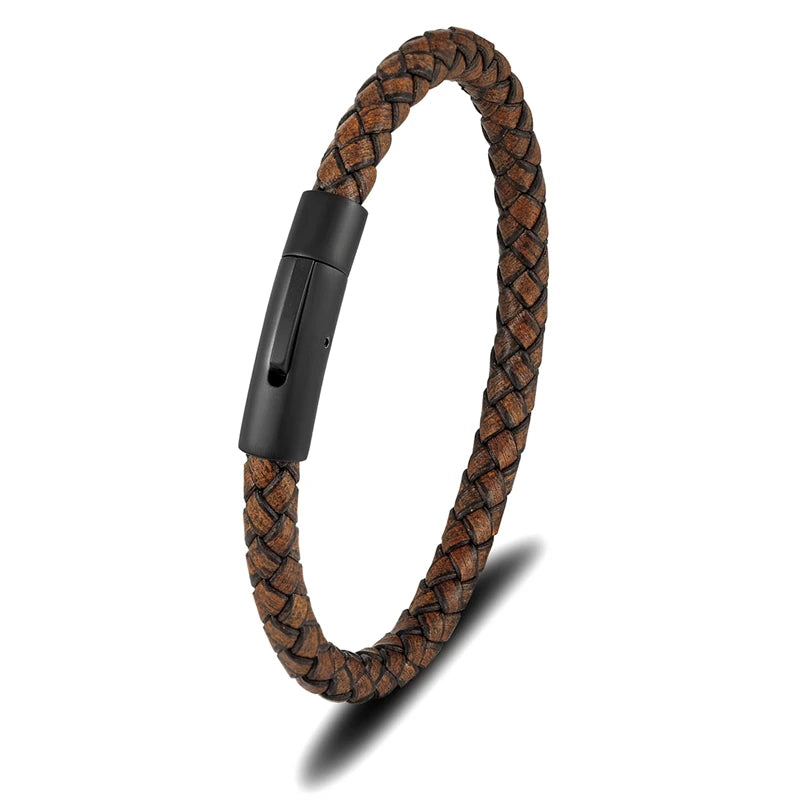 Minimalist Men Genuine Braided Leather Bracelet Magnetic Buckle