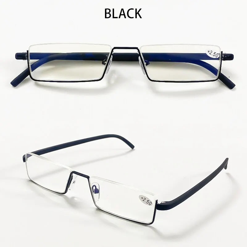 Metal Anti Blue Light Reading Glasses Men Half Frame Prescription