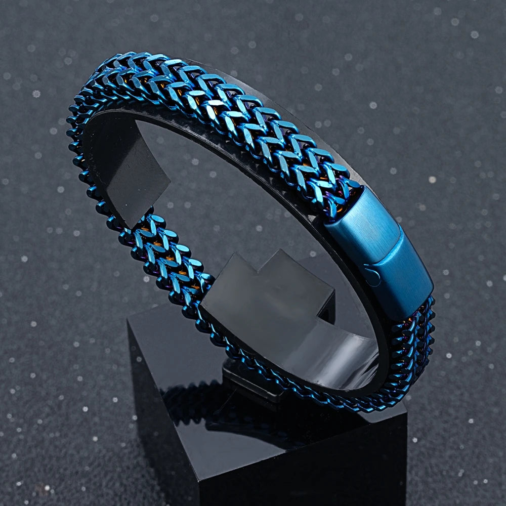 8MM Blue Stainless Steel Curb Chain Bracelet Men Women Chain Bracelets