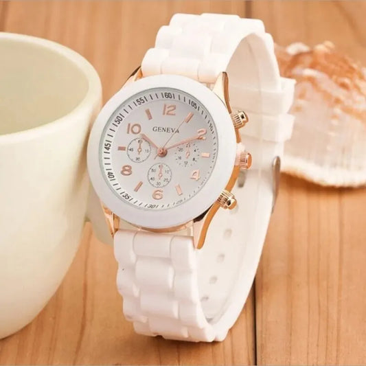 Womens White Silicone Jelly Quartz Watch