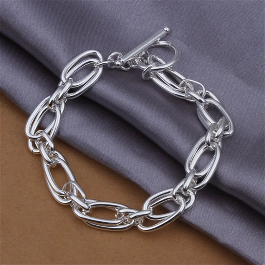 Men Women Chain 925 Sterling Silver Bracelets Noble