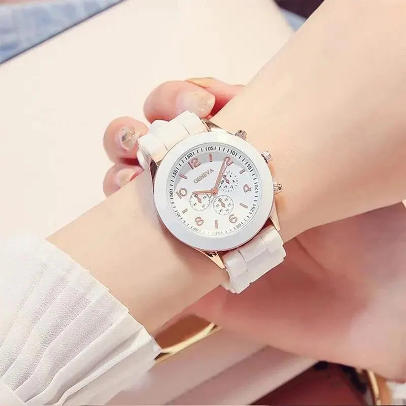 Luxury Mens Womens Silicone Tape Quartz Watch Bracelet Set