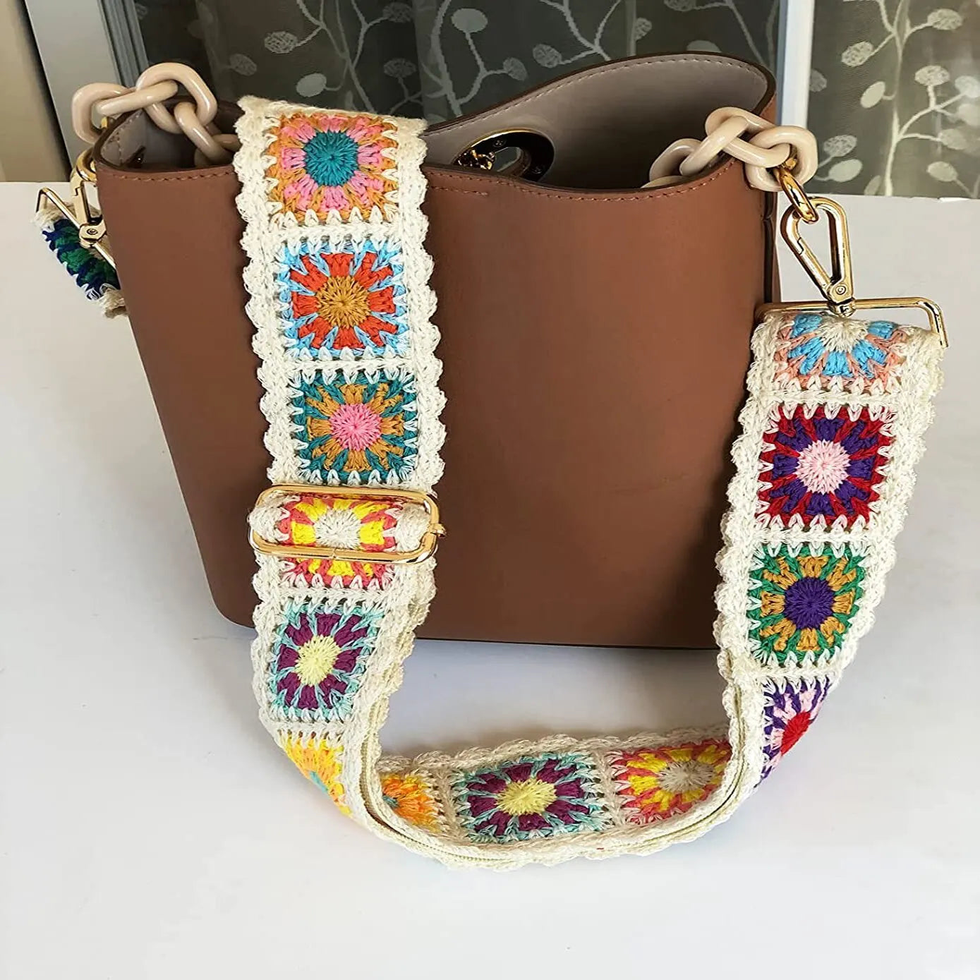 Fashion Crochet Flower Bag Strap Adjustable Ethnic Embroidery