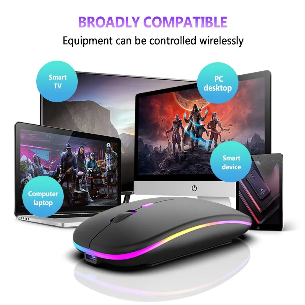 Wireless Mouse Bluetooth Rechargeable RGB Ergonomic Silent