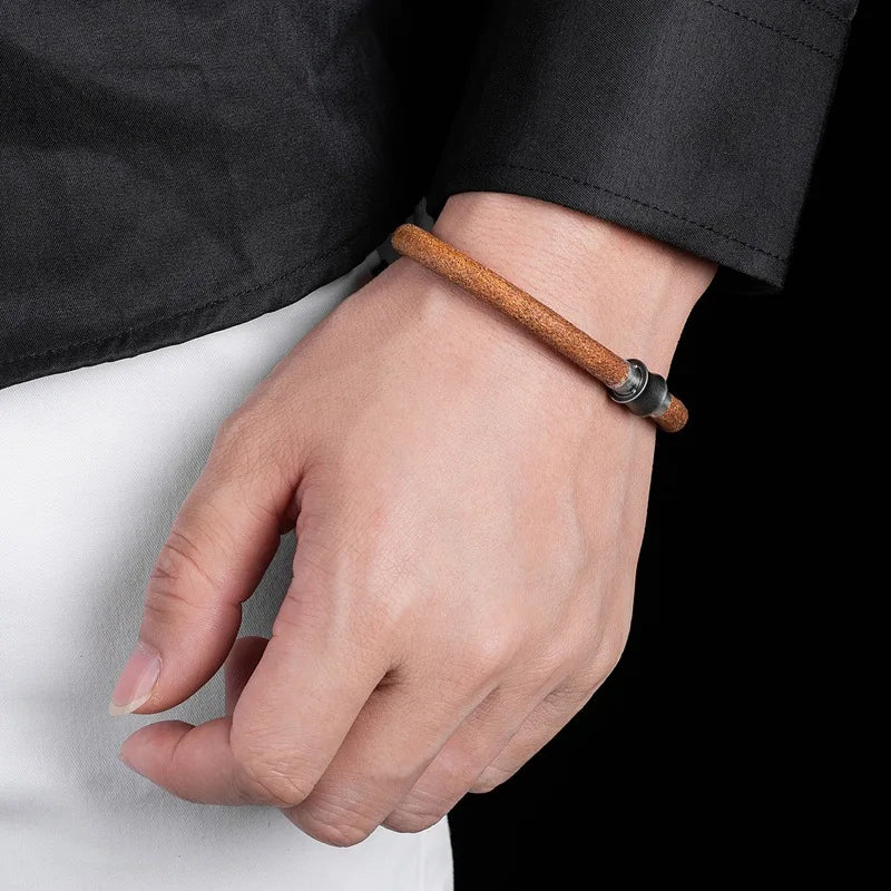 Men Women Cowhide Bracelet Retro Stainless Steel Magnet Buckle