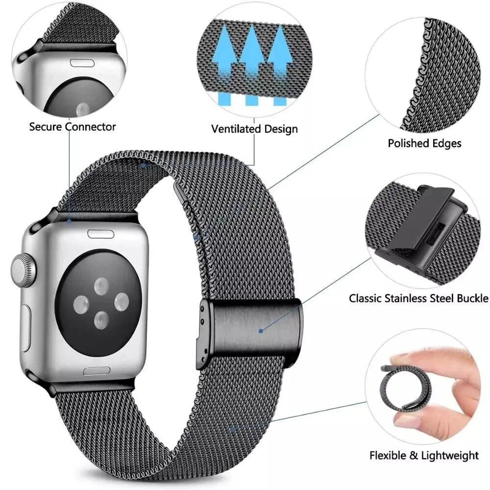 Milanese Loop Strap For Apple Watch Stainless Steel Bracelet