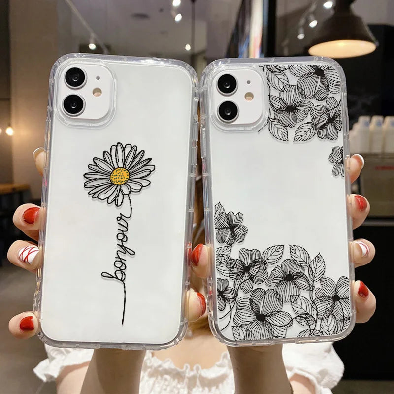 White Flower Soft TPU Phone Case For iPhone 15 14 13 Pro Max