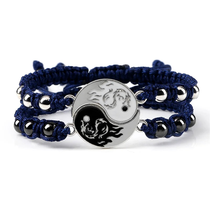 Dragon Tai Chi Gossip Braided Bracelet for Womens Mens