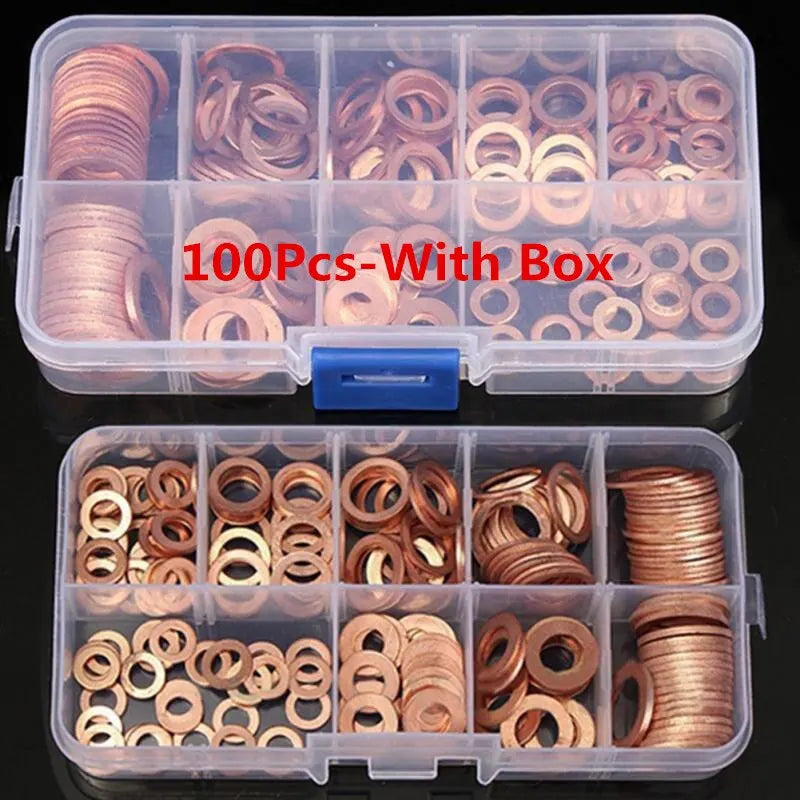 Copper Washer Gasket Nut and Bolt Set Flat Ring Seal Assortment Kit