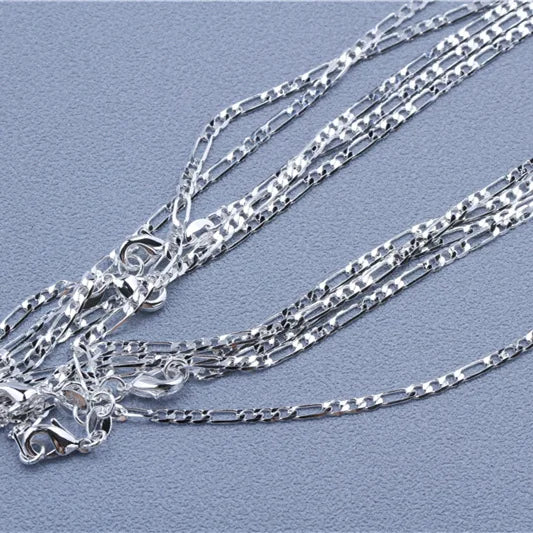 1pcs 925 Sterling Silver Rolo Bead Figaro Chain Necklace for Men Women