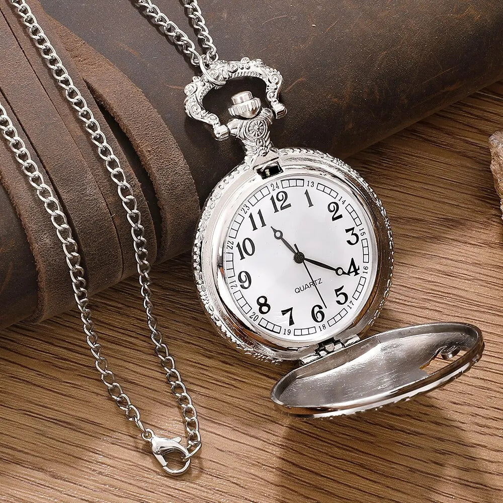 Steam Train Design Pocket Watch Chain Necklace