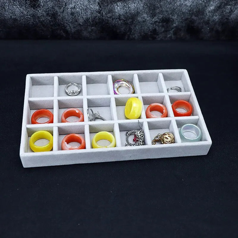 Grey Flannel Jewelry Storage Box Display Tray