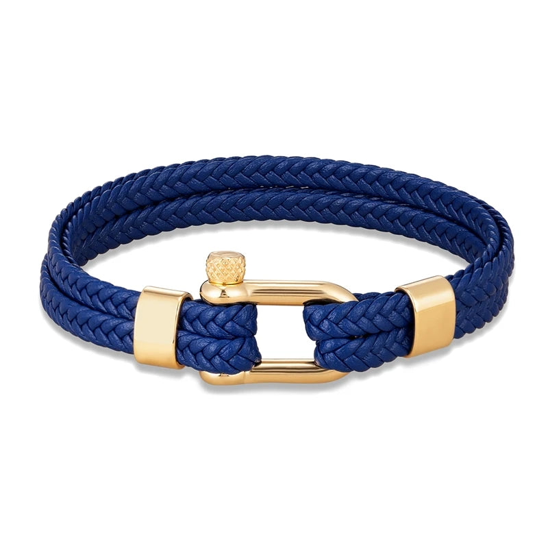 Navy Style Men U shape Shackle Woven Multilayer Leather Bracelets