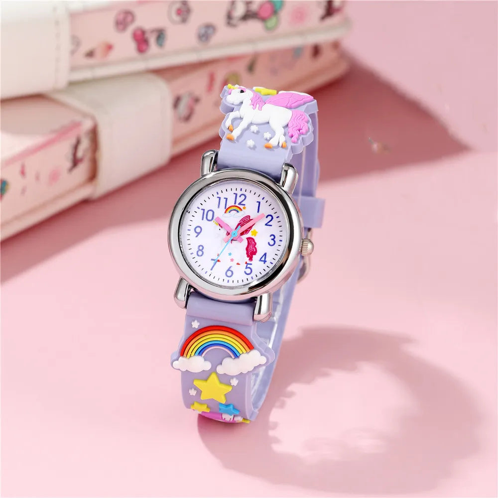 Cute Candy Color Silicone Strap Unicorn Pattern Quartz Childrens Watch