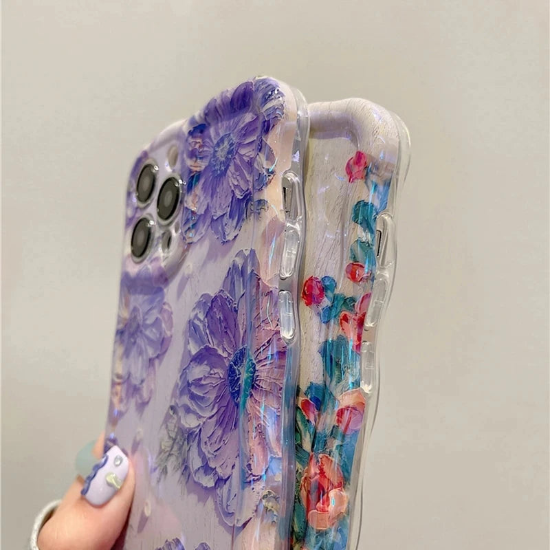 Laser Blue Light Flowers Phone Case For iPhone 15 14 13 12 11 Pro Max