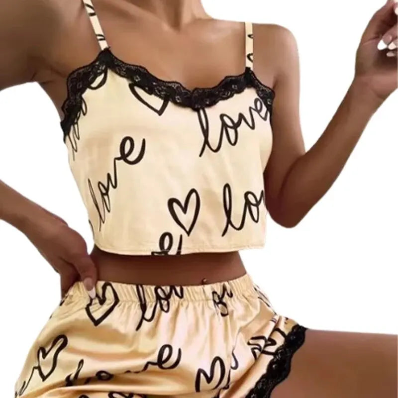 Womens Pajama Set Shorts Suit Homewear Print Underwear Nightwear