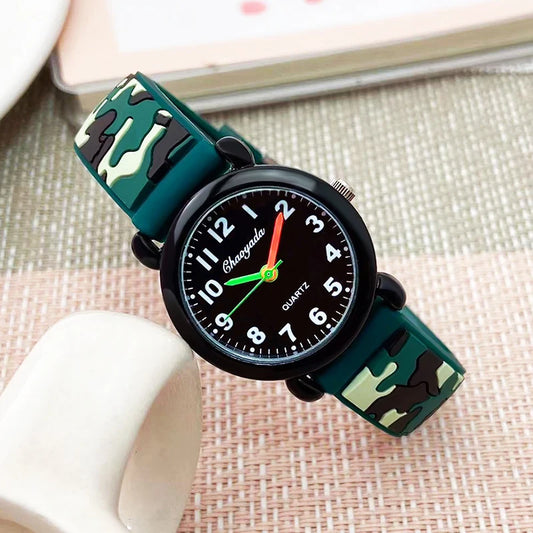 Boys Girls Kids Camouflage Waterproof Silicone Strap Quartz Watch