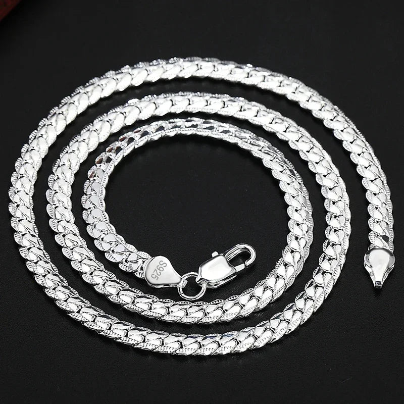 925 Sterling Silver 5MM 18K Gold Full Sideways Figaro Chain Unisex Necklace