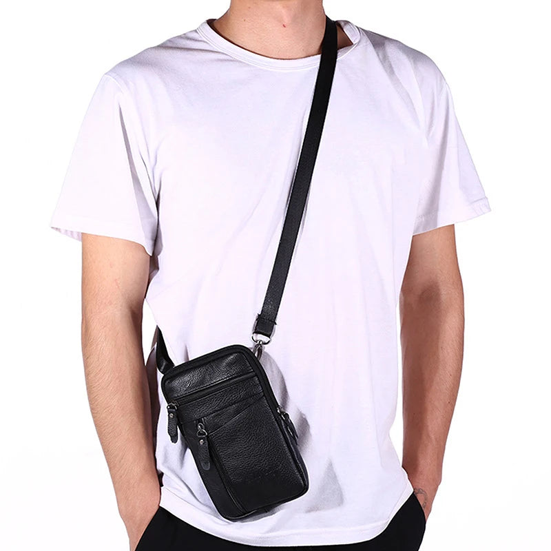 Leather Waist Bag Mens Mobile Phone Shoulder Bag