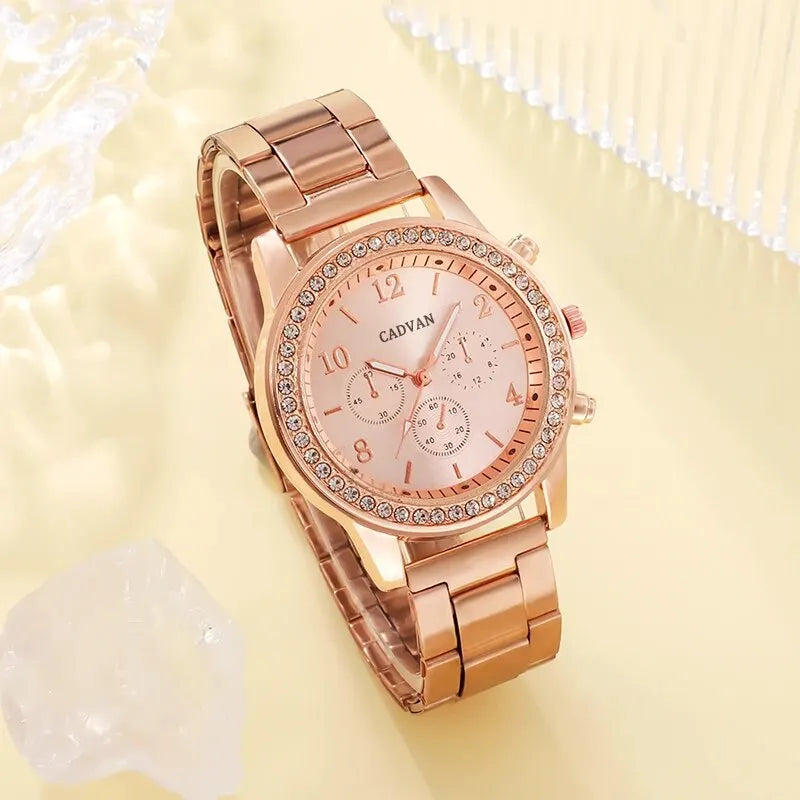 6PCS Set Rose Gold Watch Jewelry Set